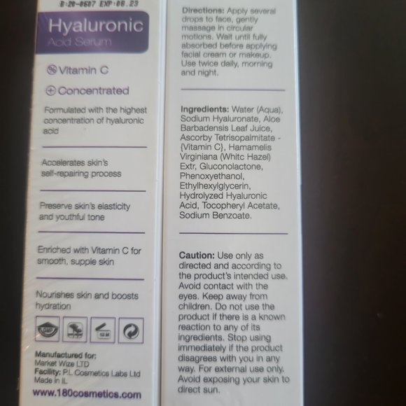 Hyaluronic Acid Face Serum by 180 Cosmetics 2 pk Brand New - Picture 8 of 8